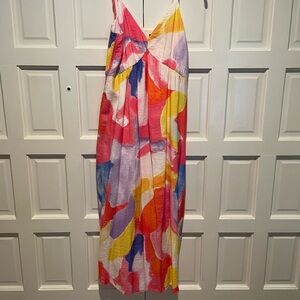 Colorful Abstract Maxi Dress with back zipper, side pockets, adjustable straps